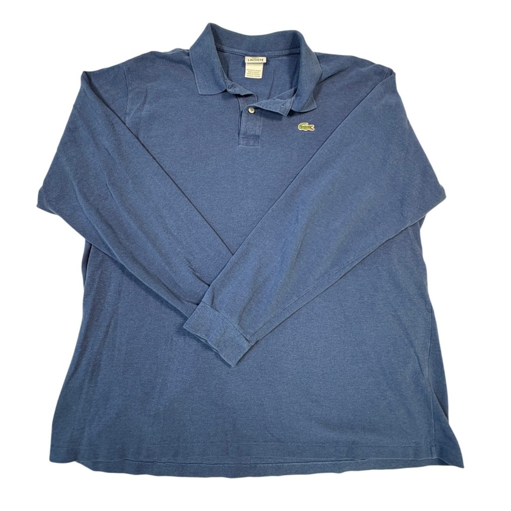 Lacoste Mens Long Sleeve Polo Shirt Blue Pique Cotton Size 9 XL XXL F5191